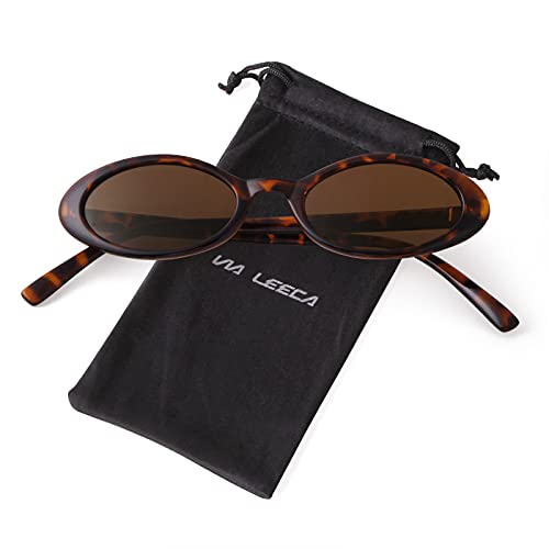 VIA LEECA Trendy Oval Sunglasses Women 90’s Vintage Sun Glasses Fashion Tinted Glasses UV400 Protection