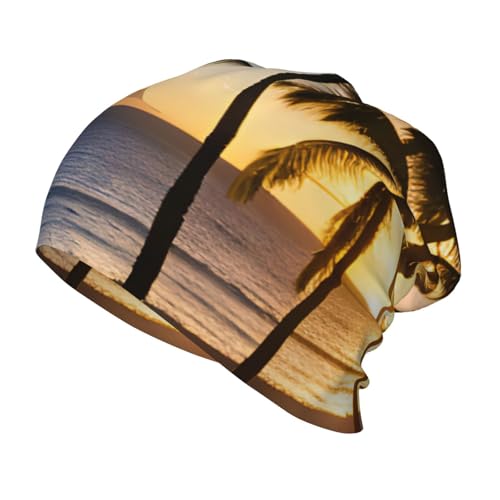 Hawaii Sunbeams Print Beanie Hat Soft Thermal Cap Winter Headwear for Cold Indoor Outdoor Activities Black