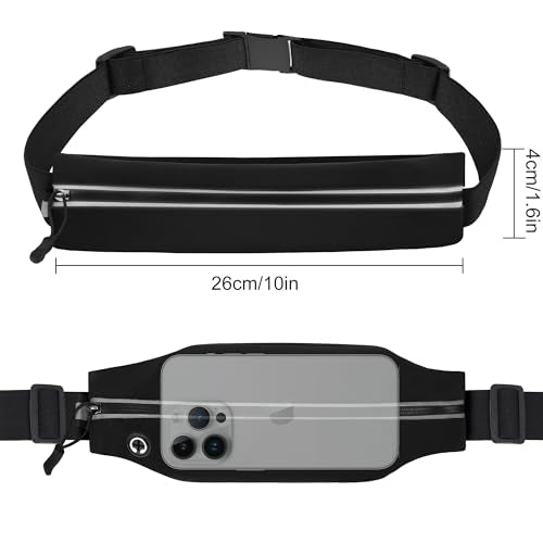 Slim Running Belt For Men and Women Waist Fanny Pack Phone Holder Pouch Bag Reflective Zipper Pocket Workout Cycling Fitness