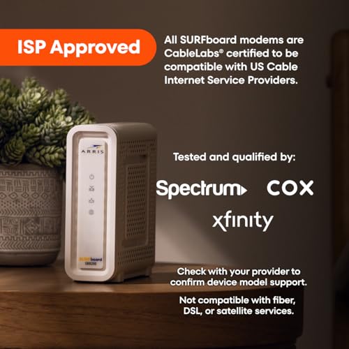 ARRIS SURFboard SB8200 DOCSIS 3.1 Multi‑Gig Cable Modem | 2 -1Gbps Ethernet Ports | Works with Xfinity, Cox, Spectrum | For Cable Internet Plans up to 2Gbps | Modem Only, Router Required