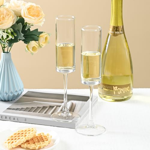 FrutPunch Champagne Glasses, Champagne Flutes Set of 2, 7OZ Long-Stemmed Wine Glasses, Crystal Glass, Elegant Sparkling Wi...