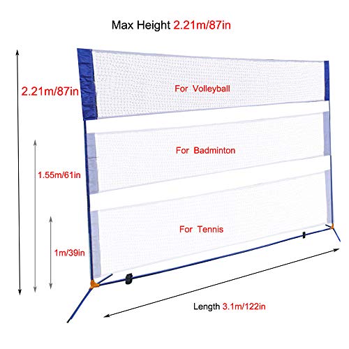 Portable Height Adjustable Badminton Volleyball Tennis Net Set Multi-Purpose Sports Equipment with Poles Stand and Carry B...