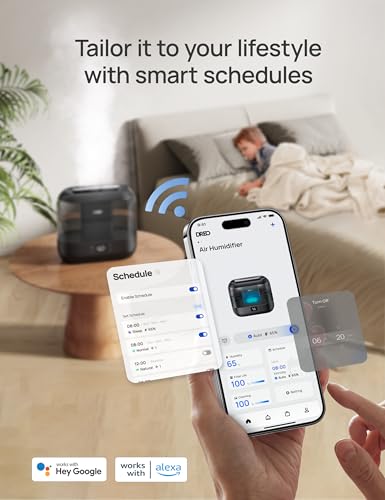Dreo Smart Humidifiers for Bedroom, Top Fill 4L Supersized Humidifier Large Room with 28 dB, 36H Runtime, Touch/APP/Voice ...