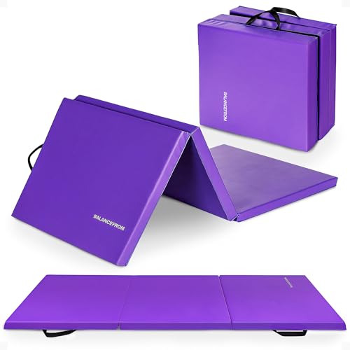 BalanceFrom 6x2 Feet 3-Panel Folding Gymnastics Mat – 2-Inch Thick Pad with Vinyl Surface and Carrying Handles for Tumblin...