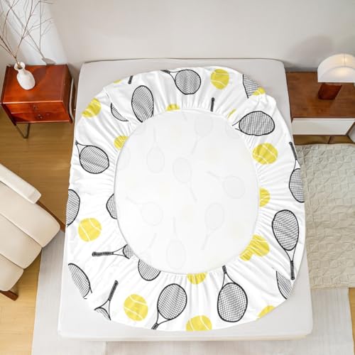Erosebridal Tennis Racket Queen Sheet Sets 4pcs, Kids Ball Games Microfiber Bed Sheets Set for Boys Girls Tennis Lover, Si...