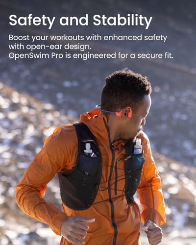 SHOKZ OpenSwim Pro - Open-Ear Bluetooth & MP3 Bone Conduction Sport Headphones, Swimming Headphones, IP68 Waterproof, Red