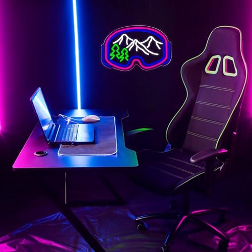 Symone Ski Goggles Neon Sign, USB Powered Dimmable LED Neon Light Winter Sports Party Decor, for Outdoor Adventure Themed ...