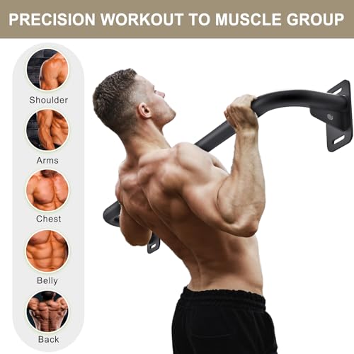 Pull Up Bar Wall Mount 440 LBS Capacity Doorway Chin Up Bar Multifunctional Steel Chinup Bar with with Resistance Band Hoo...