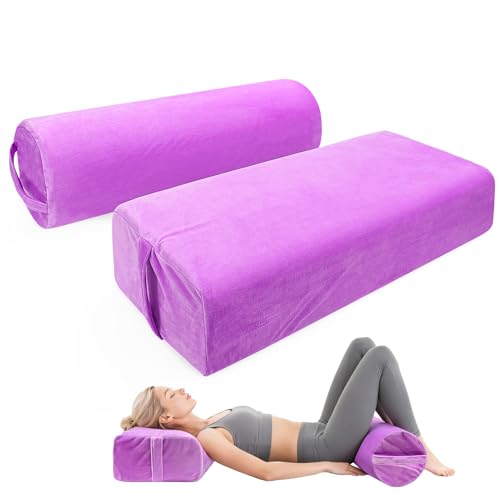 JZHLLA 2 PCS Yoga Bolster Pillow for Restorative Yoga, High Density Foam Meditation Bolster with Washable Velvet Cover and...