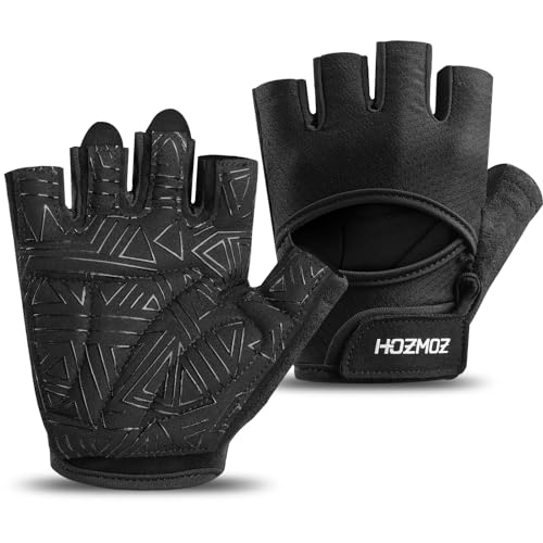 HOZMOZ Ventilated Weight Lifting Gloves, Thick Padded Workout Gym Gloves with Full Palm Protection & Grip & Shock Absorpti...