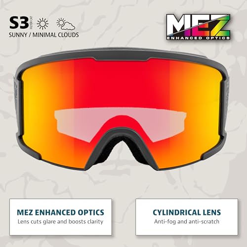 Yukon Charlie’s Adult Snow Goggles - Cylindrical Lens Ski Goggles - Boosted Contrast, Reduced Glare, Anti-Fog