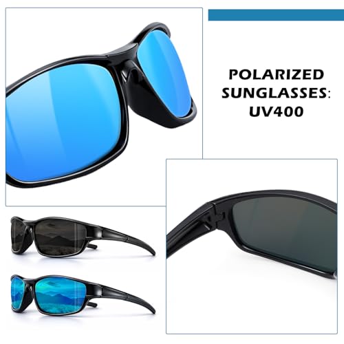 JATEBI 2 Pack Polarized Sports Sunglasses for Men Women, Wrap Around Sun Glasses UV400 Protection for Fishing Cycling Driv...
