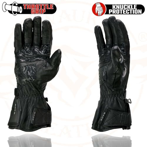 Milwaukee Leather SH717 Men's Black Leather Gauntlet Racing Motorcycle Hand Gloves W/Hard Knuckle Protection Extra Grip Re...