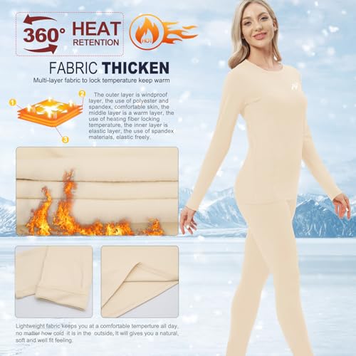 MEETWEE Women Thermal Underwear, Winter Warm Base Layer Compression Set, Fleece Lined Long Johns Running Skiing