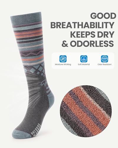 OutdoorMaster Merino Wool Ski Socks for Men & Women, Unisex Thermal Winter Warm Snowboarding Socks for Cold Weather