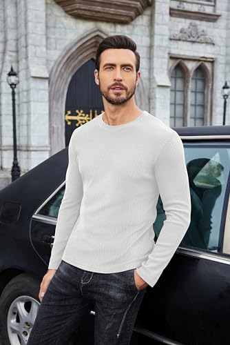 COOFANDY Mens Long Sleeve Shirts Thermal T-Shirt Slim Fit Crewneck Sweater Knitted Pullover Shirt