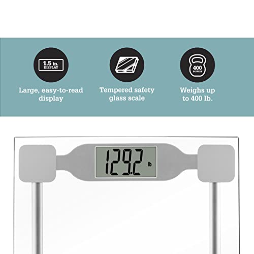 Thinner by Conair Scale for Body Weight, Digital Bathroom Scale in Clear Tempered Glass