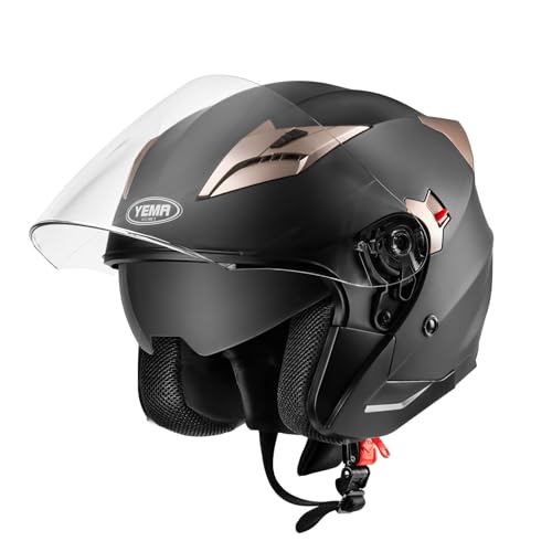 YEMA Open Face Motorcycle Helmets, DOT Approved 3/4 Moped Helmet Dual Visor Quick Release Buckle, Helmets for Adults Motor...