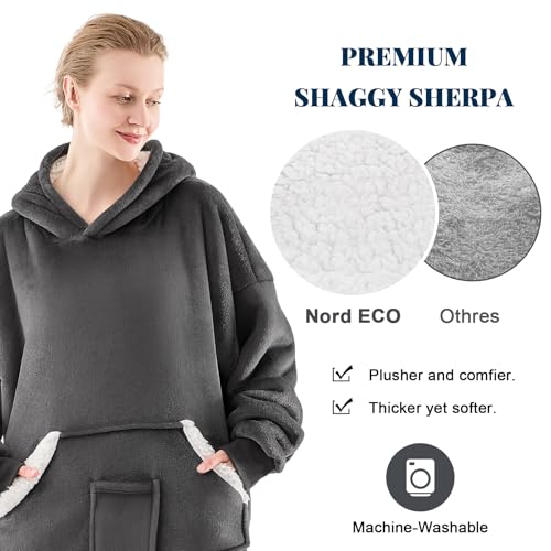 NORD ECO Wearable Blanket Hoodie, Oversized Sherpa Fleece Sweatshirt Blanket with Giant Pockets & Sleeves for Adult, Cozy ...