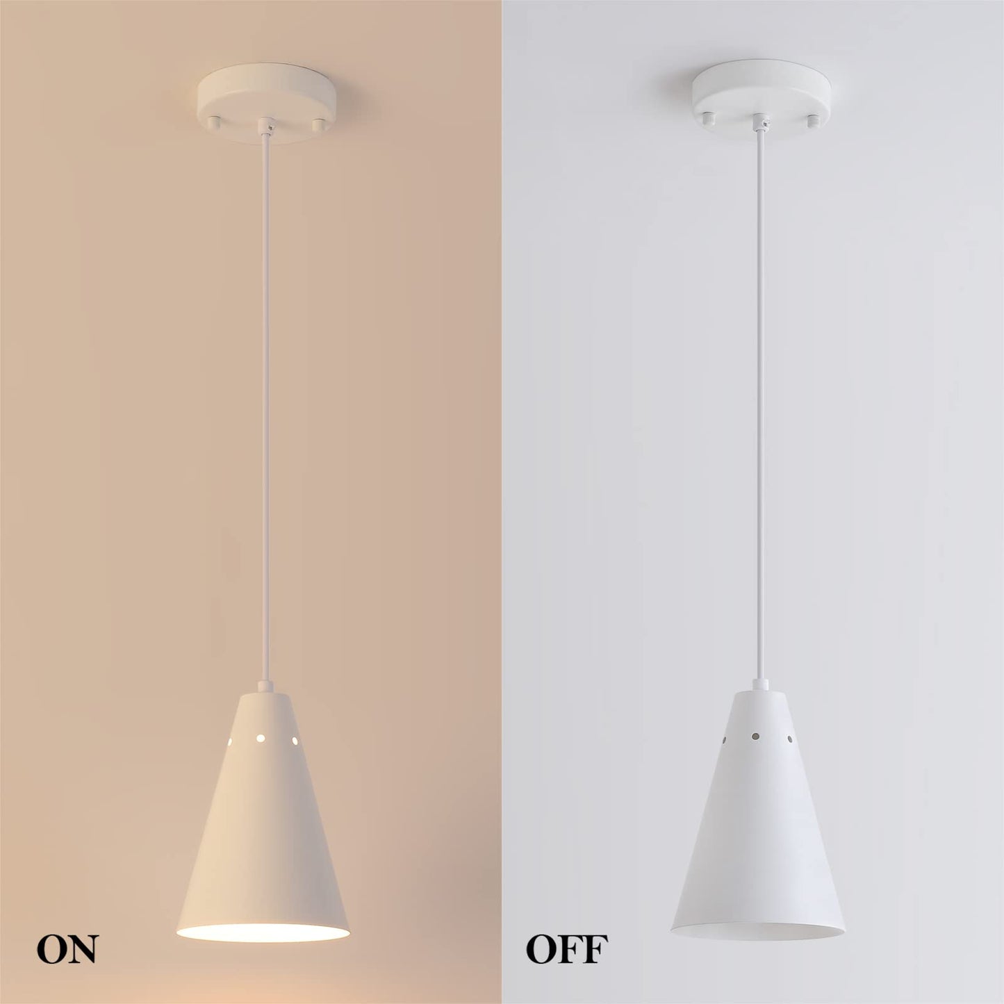 Dijiahua White Pendant Lights 3 Pack, Modern Metal Chandeliers, Adjustable Cord, Farmhouse Style For Kitchen Island & Dining Room
