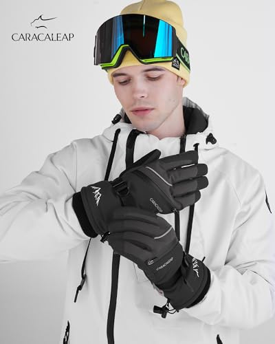 Caracaleap Ski Gloves for Men Women - Winter Snow Windproof Waterproof Skiing Snowboarding for Cold Weather Warm