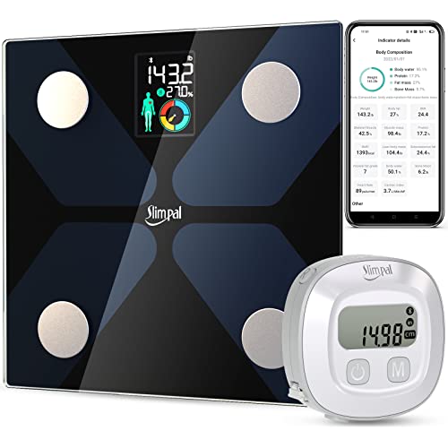 Slimpal Body Fat Measuring Tape and Smart Scale for Body Weight and Fat with APP Digital Bathroom Scale for Weight Loss, B...