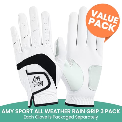 Amy Sport Golf Gloves Men Right Handed Golfer Left Hand 1 or 3 Pack PU Leather All Weather Grip Soft Breathable Flexible f...