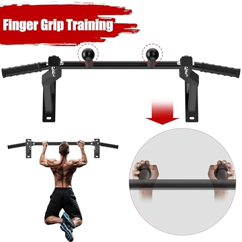HWOOUSA Wall Mount Pull Up Bar, Heavy Duty Steel PullUp Bar Fits 16" & 24" Wood Studs, Multi Grip Pull Up Bar with Ball Fi...