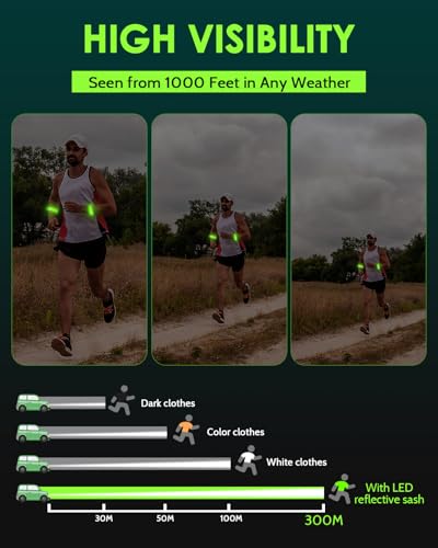 Fitense Rechargeable LED Armband 2-Pack, High Visibility Reflective Running Gear for Night Safety, 5 Colors & 3 Modes Ligh...