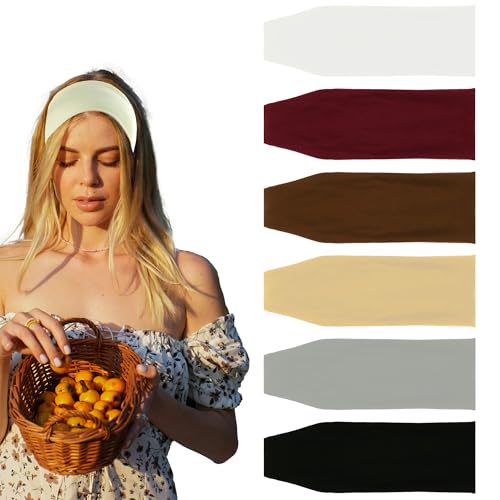 SUNBAK 6-Pack Wide Non-Slip Headbands for Women-4-Inch Wide Stretchy Yoga & Workout Hair Bands – Sweatproof, Comfortable, ...
