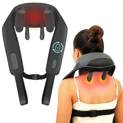 Snailax Cordless Neck Shoulder Massager with Heat for Pain Relief Deep Tissue, Upgarded 4D Kneading, Shiatsu Back Neck Mas...