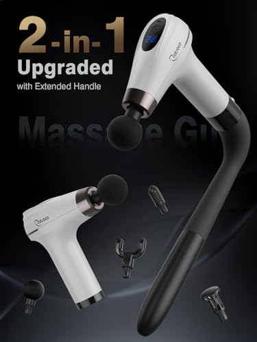 cotsoco Massage Gun with Upgraded Extension Handle, Percussion Deep Tissue Back Massager with 4 Massage Heads & 6 Speed Le...