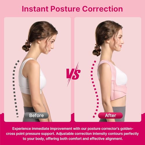 Fit Geno Posture Corrector for Women: Adjustable Lightweight Upper Back Brace for Neck Shoulder & Upper Back Pain Relief -...
