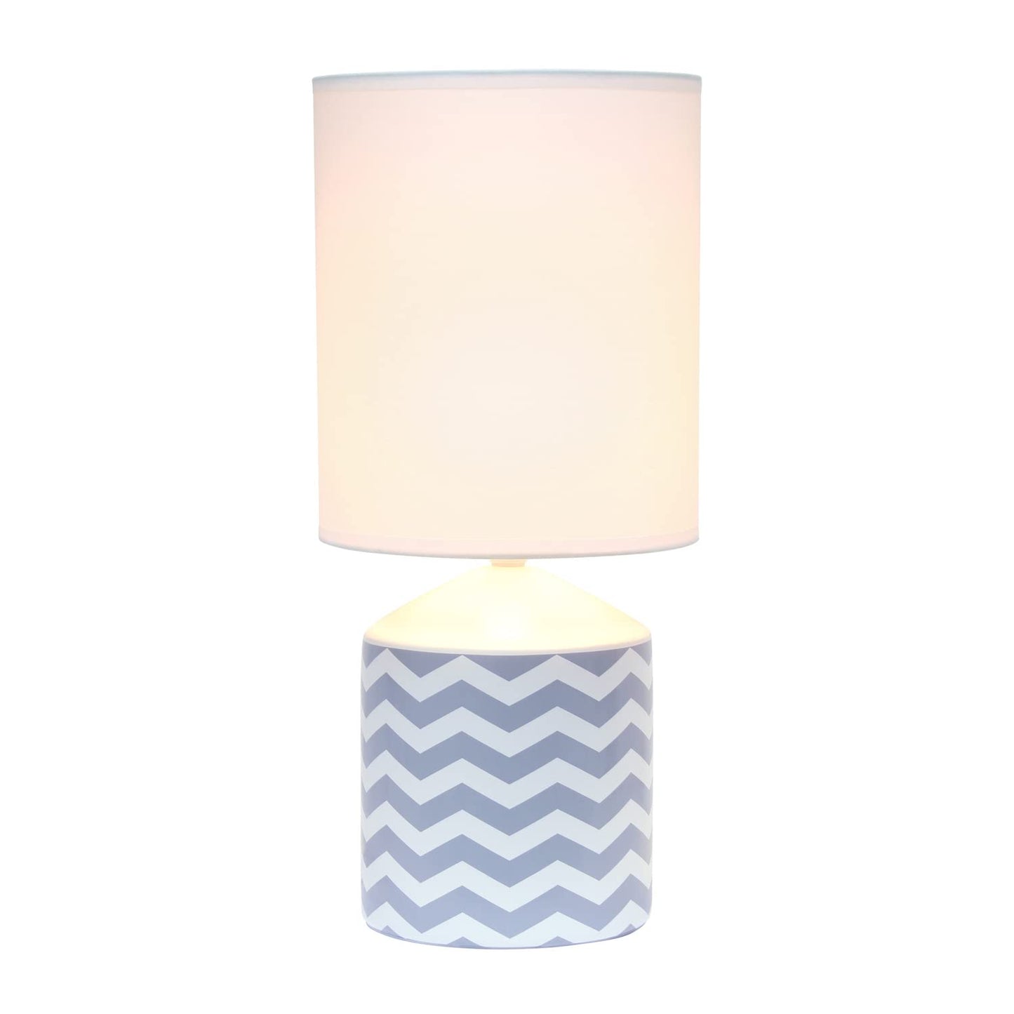 Simple Designs Table Lamp LT2077-WAV, Chevron Pattern, Gray, 8.5inL x 8.5inW x 18.5inH, Ceramic Material
