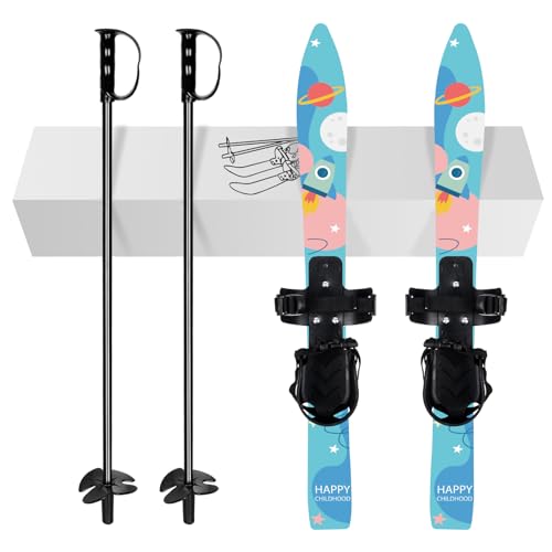 Odoland Kid's Beginner Snow Skis and Poles with Bindings, Low-Resistant Ski Boards for Age 4 and Under, Lightweight Sturdy...