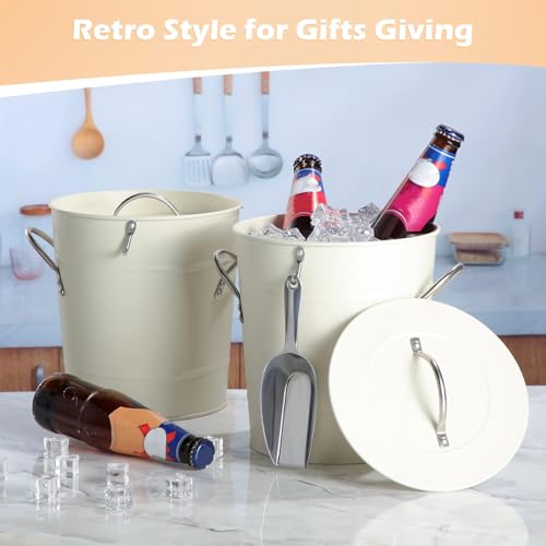 2 Pack Ice Buckets with Scoops 4QT Stainless Steel Ice Bucket Container for Party White Drink Champagne Insulated Server f...
