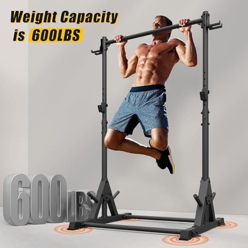 Jusgym Squat Rack with Pull Up Bar, Heavy Duty 600LBS Weight Capacity Squat Rack for Home Gym, Adjustable Multi-Functional...