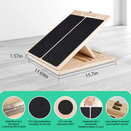 XCMVCN Slant Board for Calf Stretching, 5 Angle Portable Adjustable Calf Wooden Stretch Board with Training Poster, 300lb ...