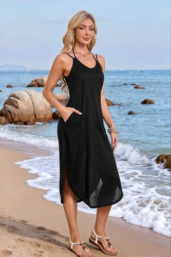 Ekouaer Women's Swimsuit Beach Cover Up Dress Spaghetti Strap V Neck Swimwear A Line 2026 Bathing Suit Coverups with Pockets