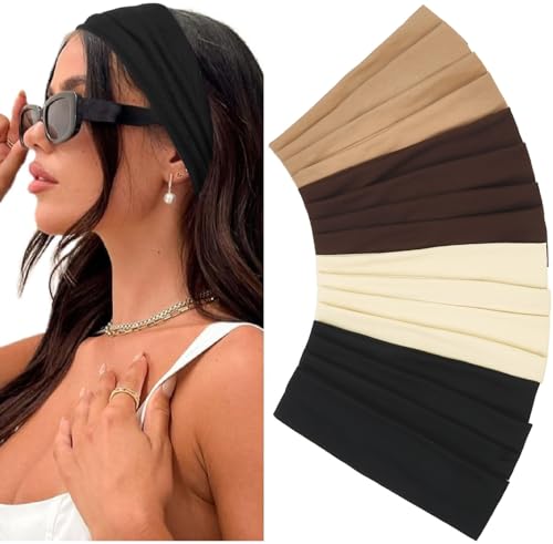 Elastic Non-Slip Soft Cloth Fabric Women's Headbands 16 Pack - Yoga, Running, Sports Hair Accessories in Black, Brown, Bei...