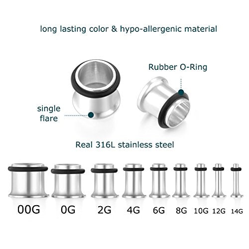 vcmart 14G-00G 36 pcs Ear Gauges Stretching Kit Tapers Plugs Eyelets Implant Grade Steel