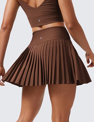 CRZ YOGA High Waisted Pleated Tennis Skirts for Women - Mini Lined Casual Tummy Control Skort with Pockets