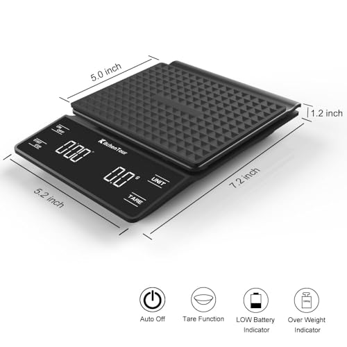 KitchenTour Coffee Scale with Timer 3kg/0.1g High Precision Pour Over Drip Espresso Scale with Back-Lit LCD Display (Batte...