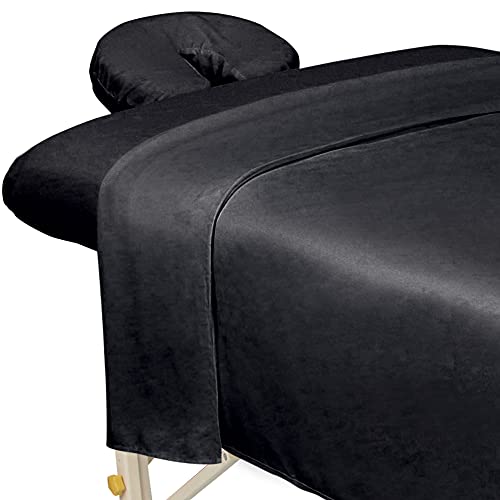 ForPro Professional Collection Premium Microfiber 3-Piece Massage Sheet Set, Black, Ultra-Light, Stain, and Wrinkle-Resist...