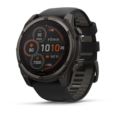 Garmin Fenix 8 Premium Multisport GPS Running Smartwatch, 51 mm, Sapphire, Solar, Dive-Rated, Built-in Flashlight, DLC Tit...