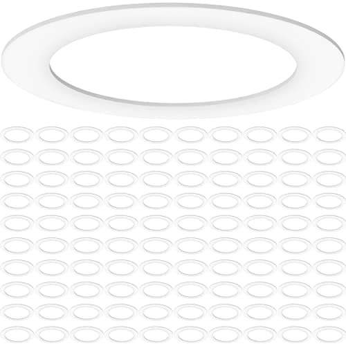 Sunco 100 Pack Goof Rings for 6 Inch Recessed Lights, Flush Mount White Can Light Trim Ring Cover, Outer Diameter 8.6 Inch, Inner Diameter 6.2 Inch, Paintable Surface, Matte Finish.