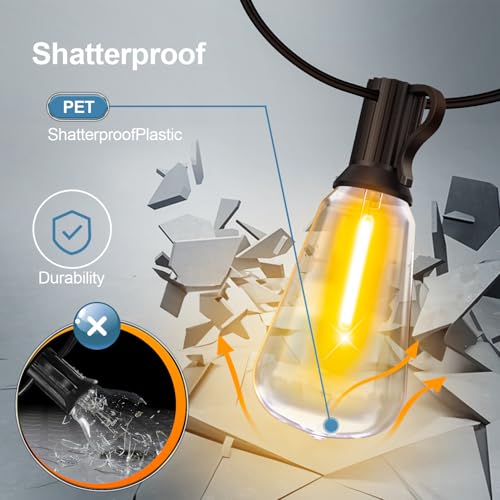 Outdoor String LED Patio Lights - 100Ft 30M Outside Waterproof Light with Remote Dimmable ST38 Shatterproof Bulb Connectab...
