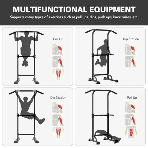 soges Power Tower Pull Up Bar Station, Free Standing Pull Up Rack Dip Station for Home Gym, Height Adjustable Home Strengt...