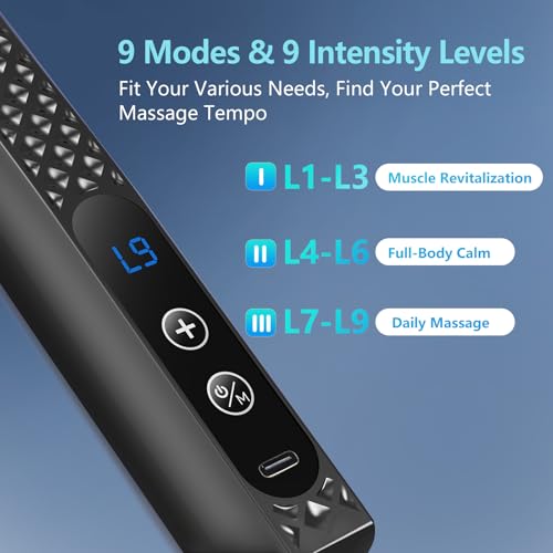 seektik Massage Gun with Extension Handle, Handheld Back Massager Tool, Massager for Neck/Leg/Shoulder Pain, 9 Adjustable ...
