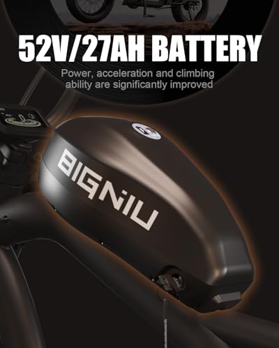 BIGNIU Adult Electric Bike, 1500W Brushless Motor 52V/27Ah Range Up to 38 Miles E Bike Front/Rear Turn Signals Dual Suspen...